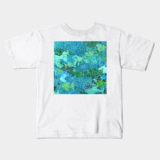 Fish School Monoprint Collage Kids T-Shirt